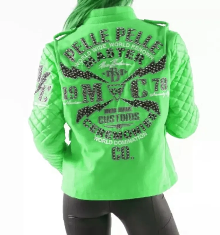 Pelle Pelle Green MC Studded Varsity Jacket