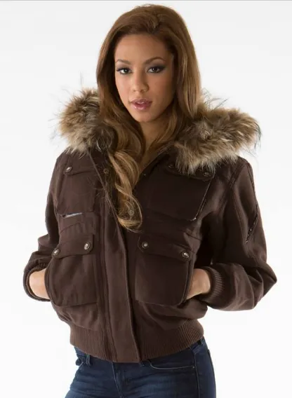 Pelle Pelle Hooded Fur Dark Brown Jacket view 2