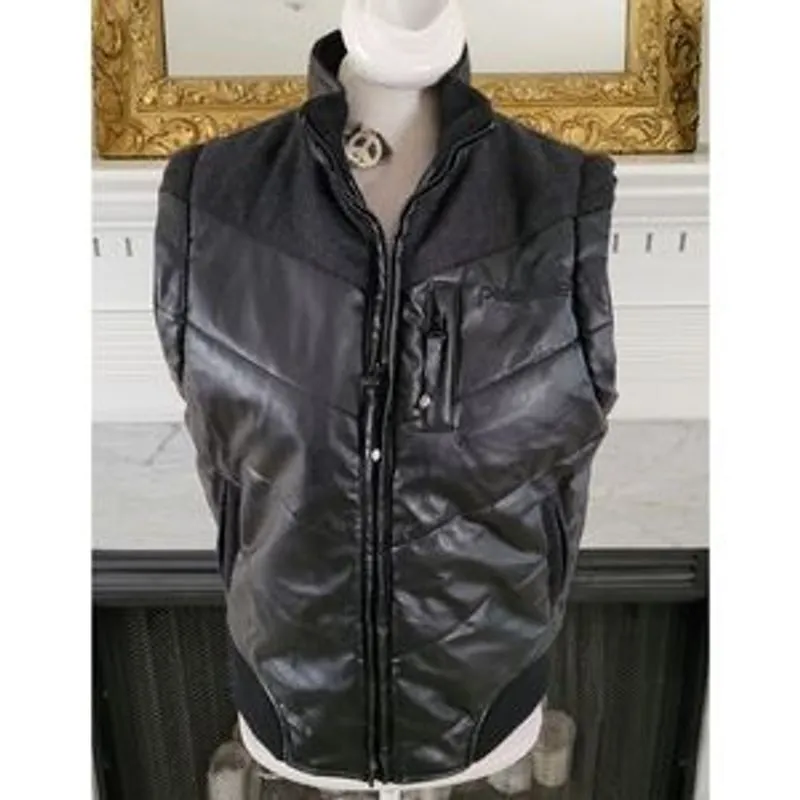 Pelle Pelle Black Faux Leather Jacket Puffer Vest view 2