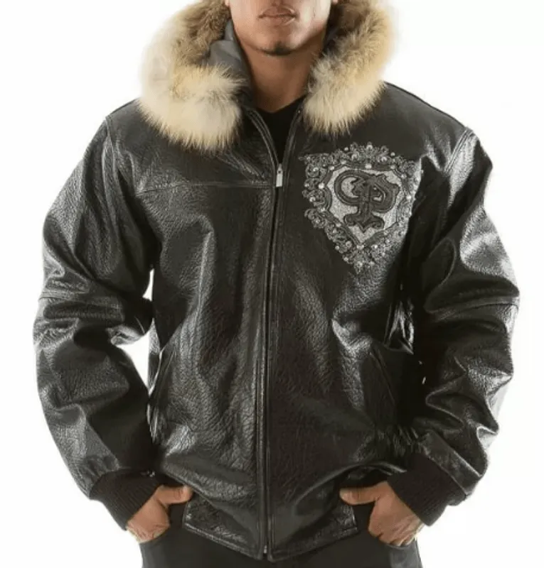 Pelle Pelle Black PP Crest Fur Hood Leather Jacket | Pelle Pelle Store view 2