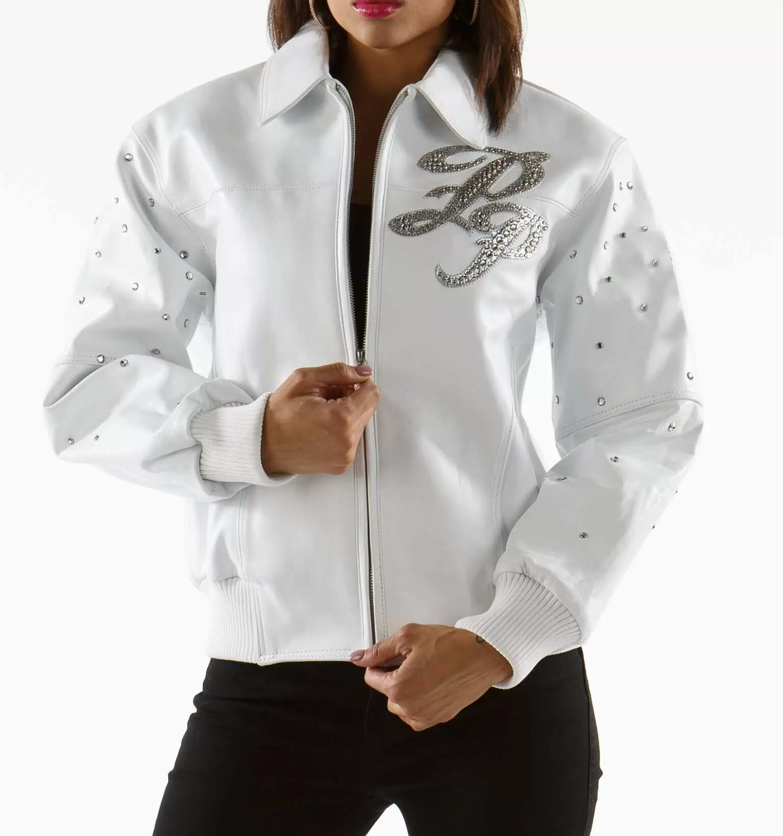 Excellent Pelle Pelle Encrusted White Studded Leather Jacket view 2