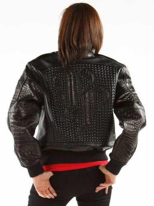 Glowing Black Leather Jacket MB Bomber view 2
