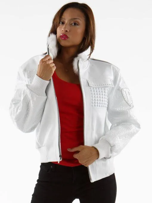 Ladies Leather White Jacket MB Bomber Pelle Pelle view 2