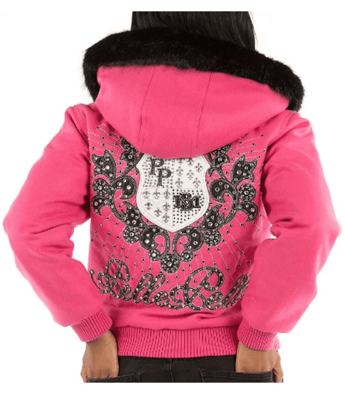 Exclusive Pelle Pelle Ladies Hooded Pink Crest Jacket view 2
