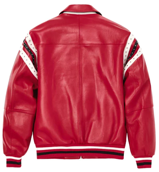 Pelle Pelle Encrusted Varsity Red Jacket | Plush Jacket view 2