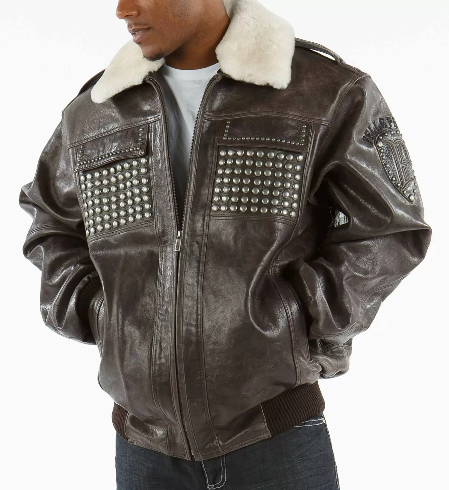 Pelle Pelle Dark Brown Studded Jacket | Pelle Pelle Store view 2
