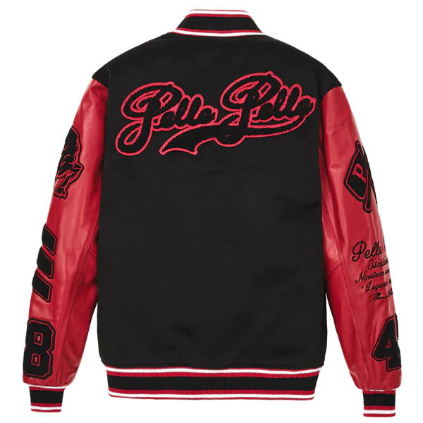 Pelle Pelle Red And Black Varsity Jacket | pelle Pelle Store view 2