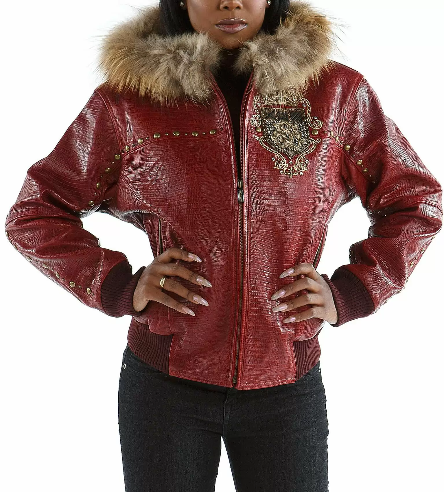 Pelle Pelle Red Hooded Studded Jacket view 2