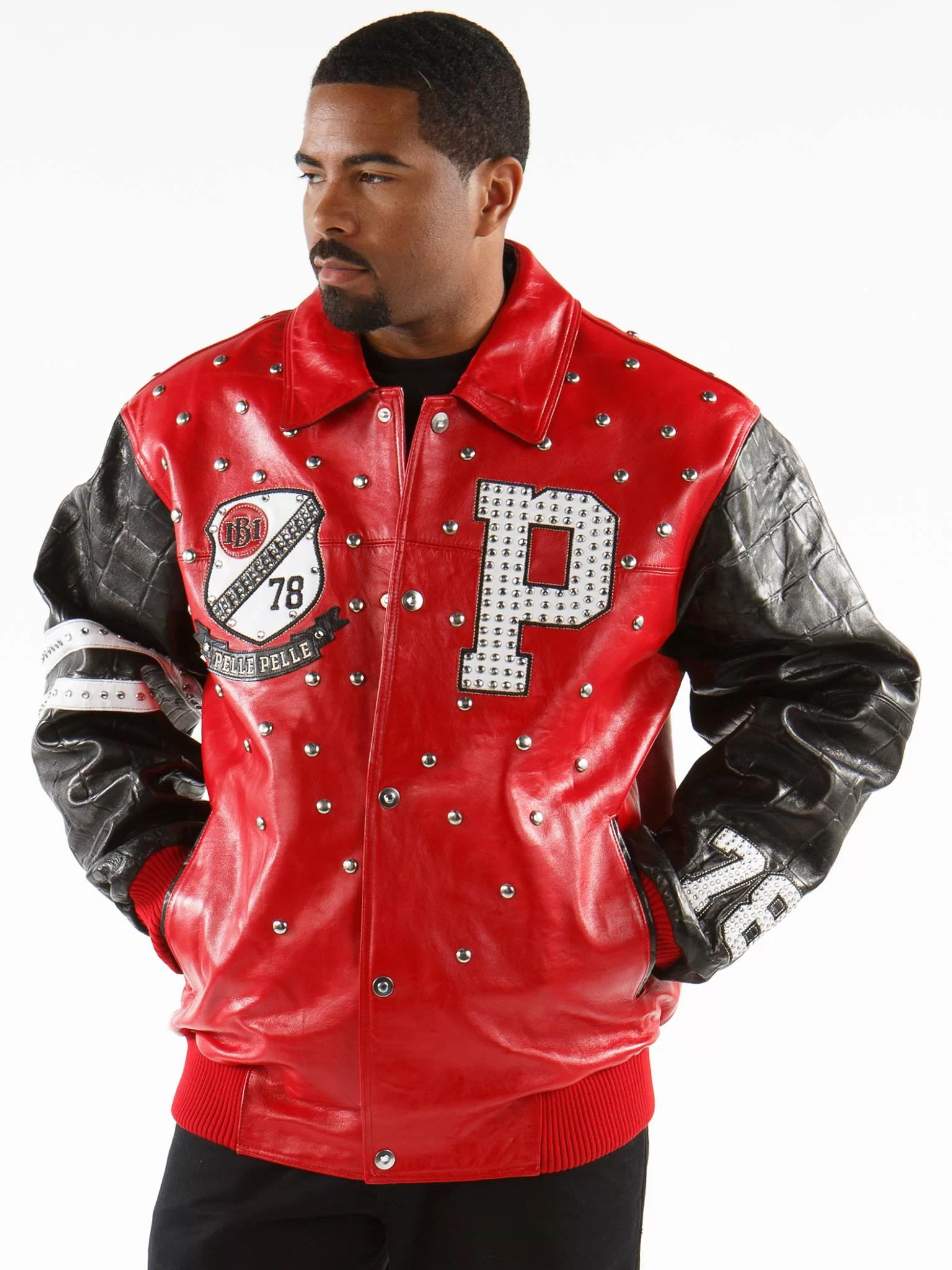 Pelle Pelle Studded Letterman Red Jacket view 2