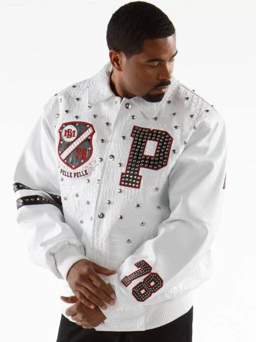 Pelle Pelle Studded Letterman White Jacket view 2