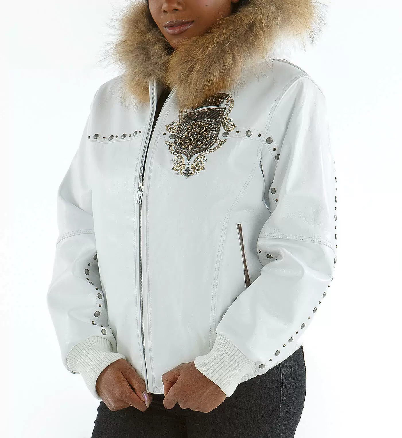 Pelle Pelle White Hooded Studded Jacket view 2