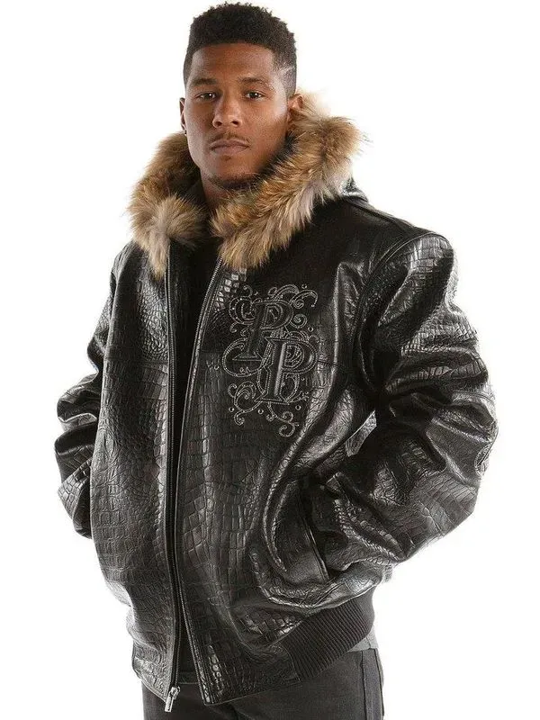 Pelle Pelle Crocodile Hooded Black Jacket view 2