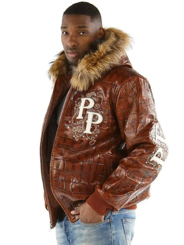 Pelle Pelle Crocodile Hooded Brown Jacket view 2