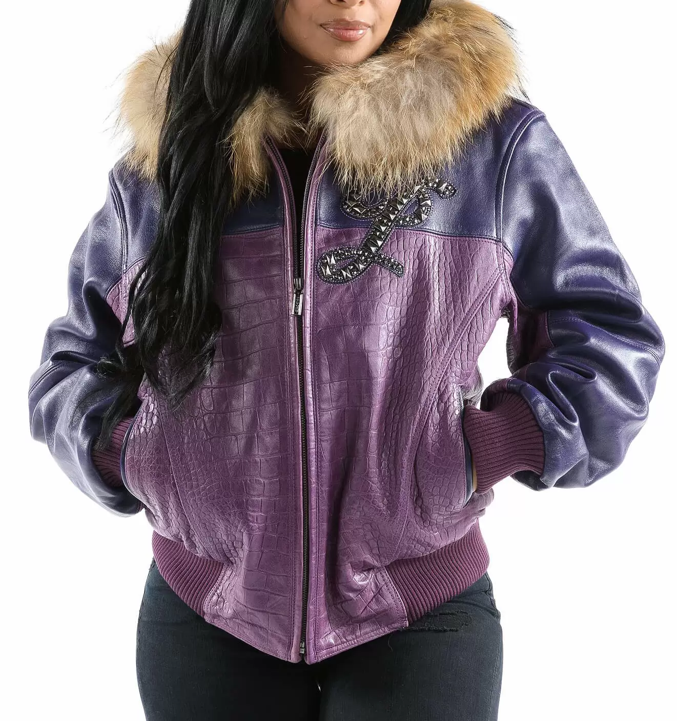 Pelle Pelle Purple Hooded Script Leather Jacket view 2