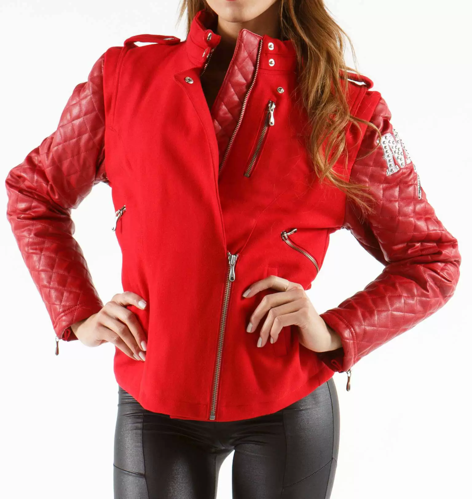 Pelle Pelle Red Studded Varsity Jacket view 2