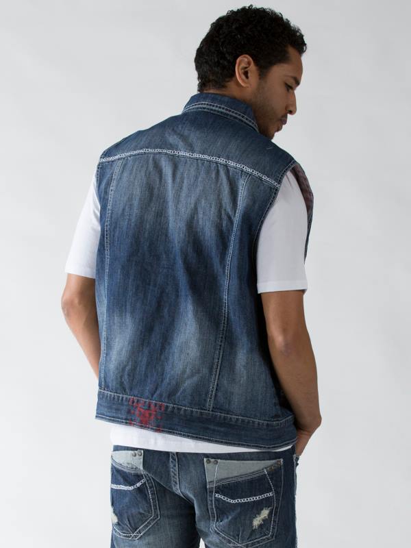 Bold Pelle Pelle Blue Sleeve Less Denim Jacket view 2