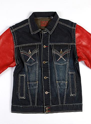 Exclusive Pelle Pelle Black Jeans Jacket With Red Leather Sleeves view 2