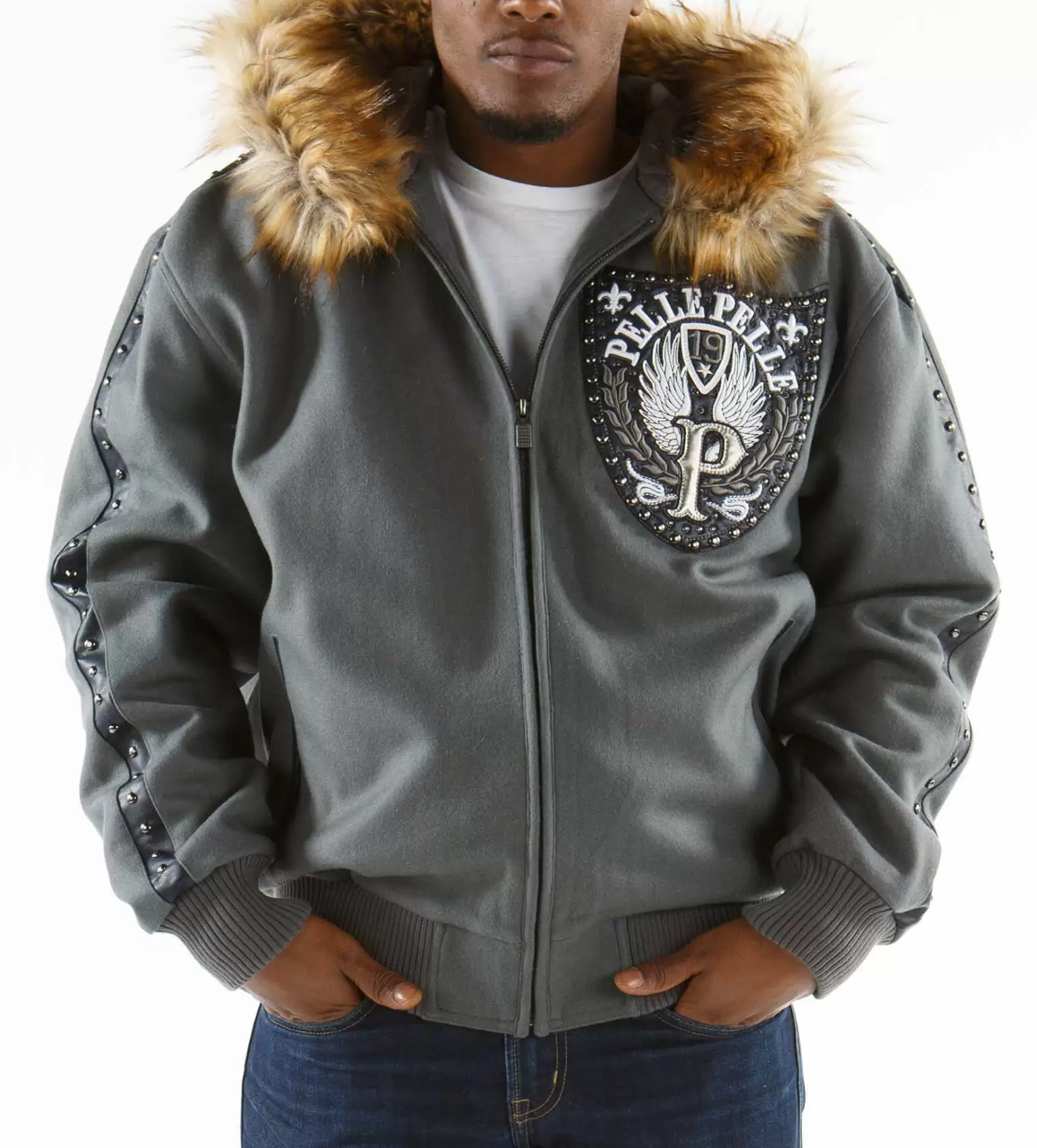 Grey Pelle Pelle Band of Brothers Hooded Jacket view 2