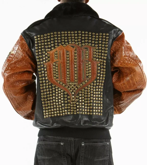 MB Pelle Pelle Black Brown Studded Jacket view 2