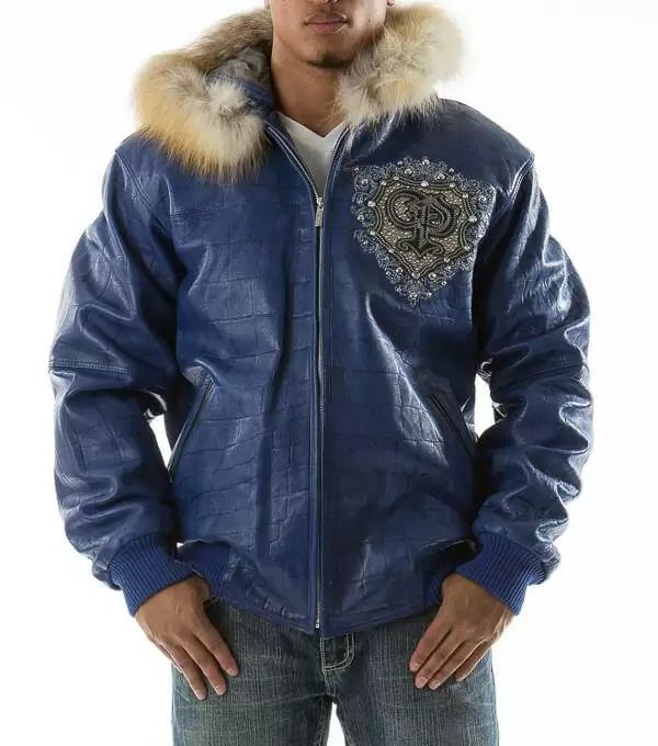 Pelle Pelle Blue PP Crest Fur Hood Jacket view 2