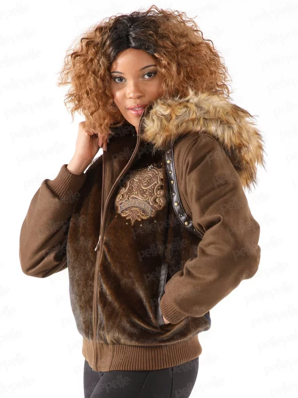 Authentic Pelle Pelle Womens 1978 Fur Brown Wool Jacket view 2