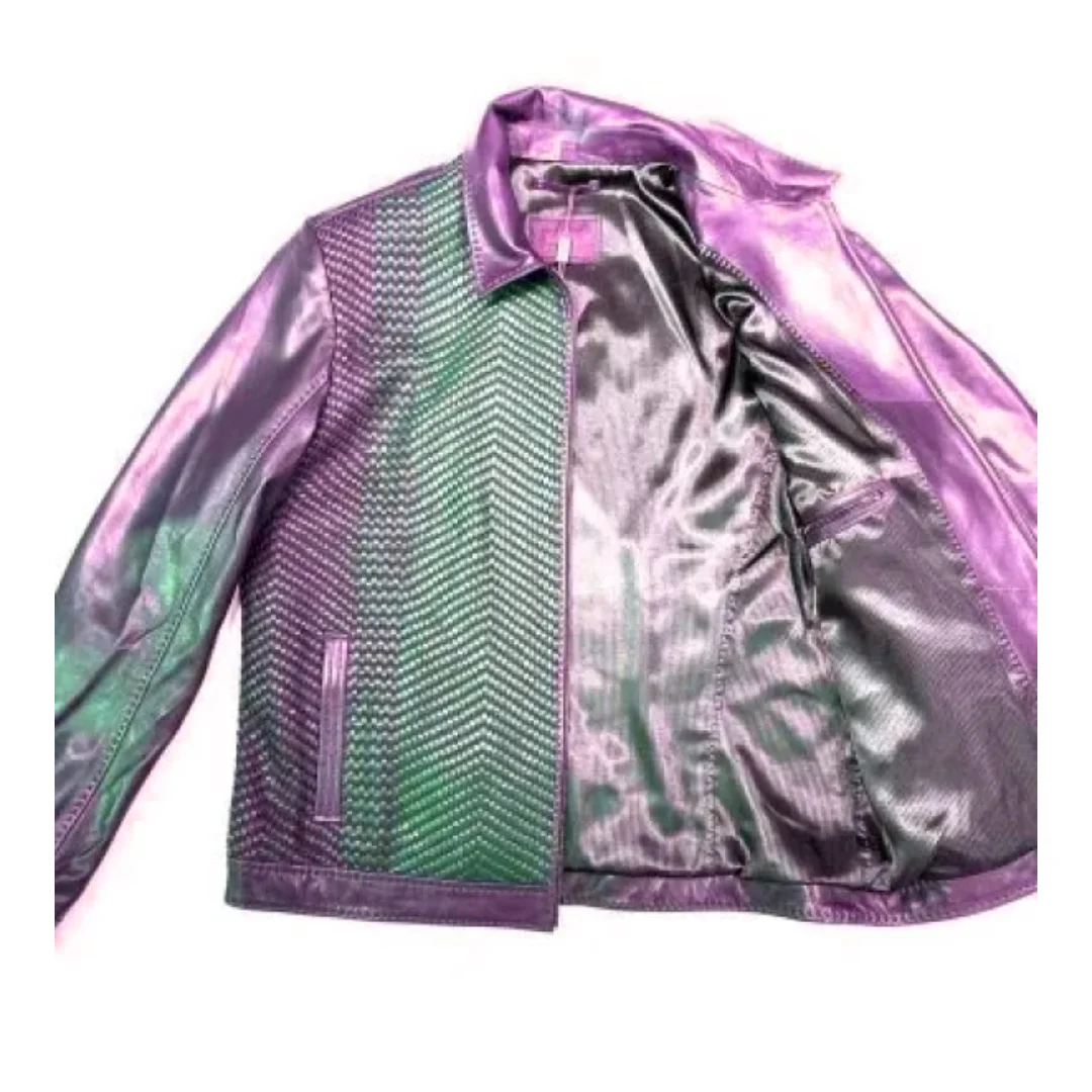 Pelle Pelle Pink Weaved Bomber Jacket view 3