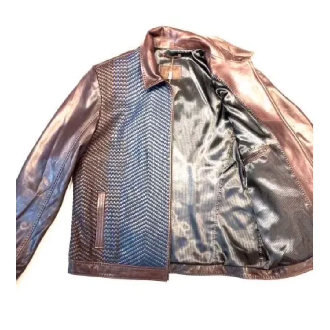 Pelle Pelle Brown Weaved Bomber Jacket view 2