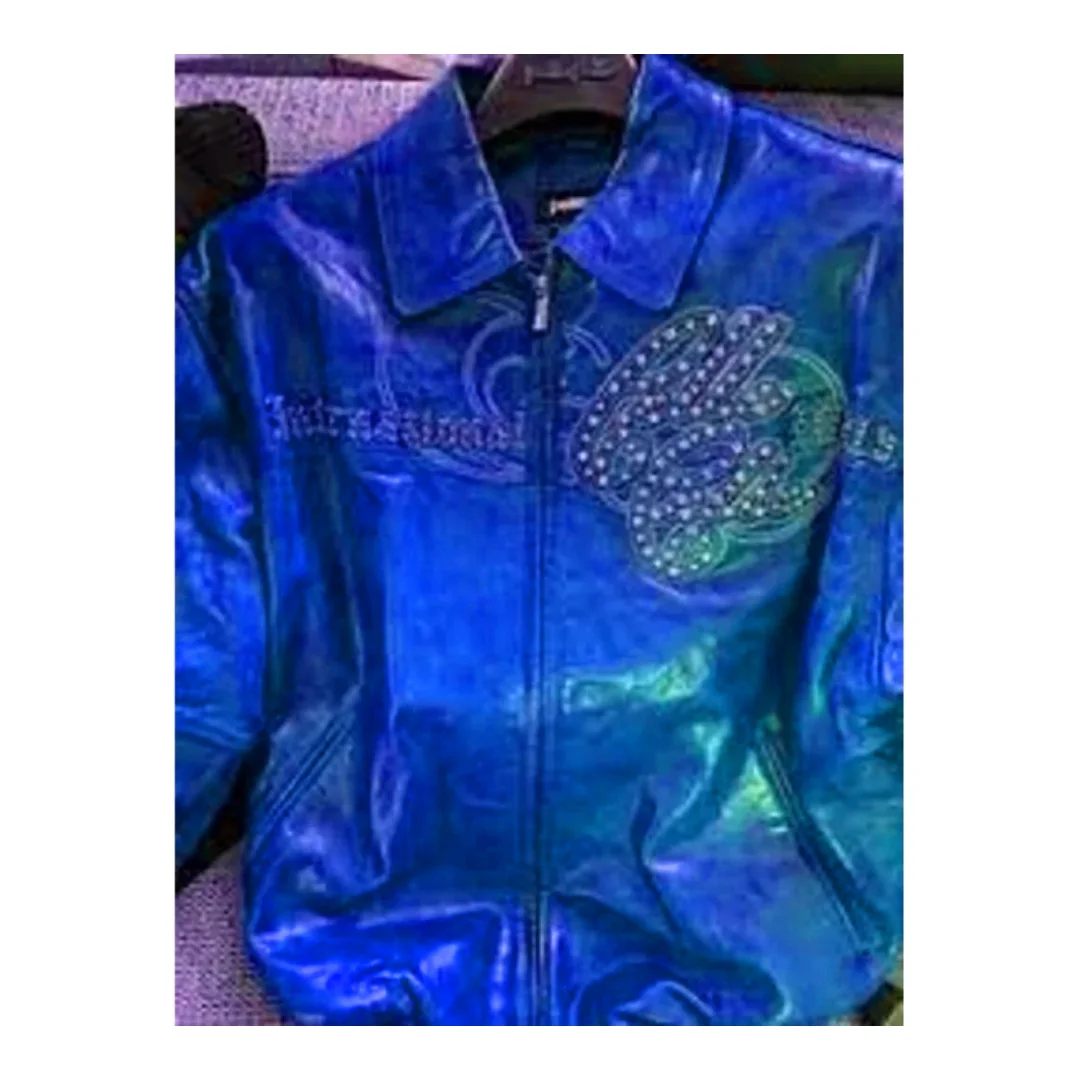 Pelle Pelle Navy Blue Leather Studded Jacket view 2