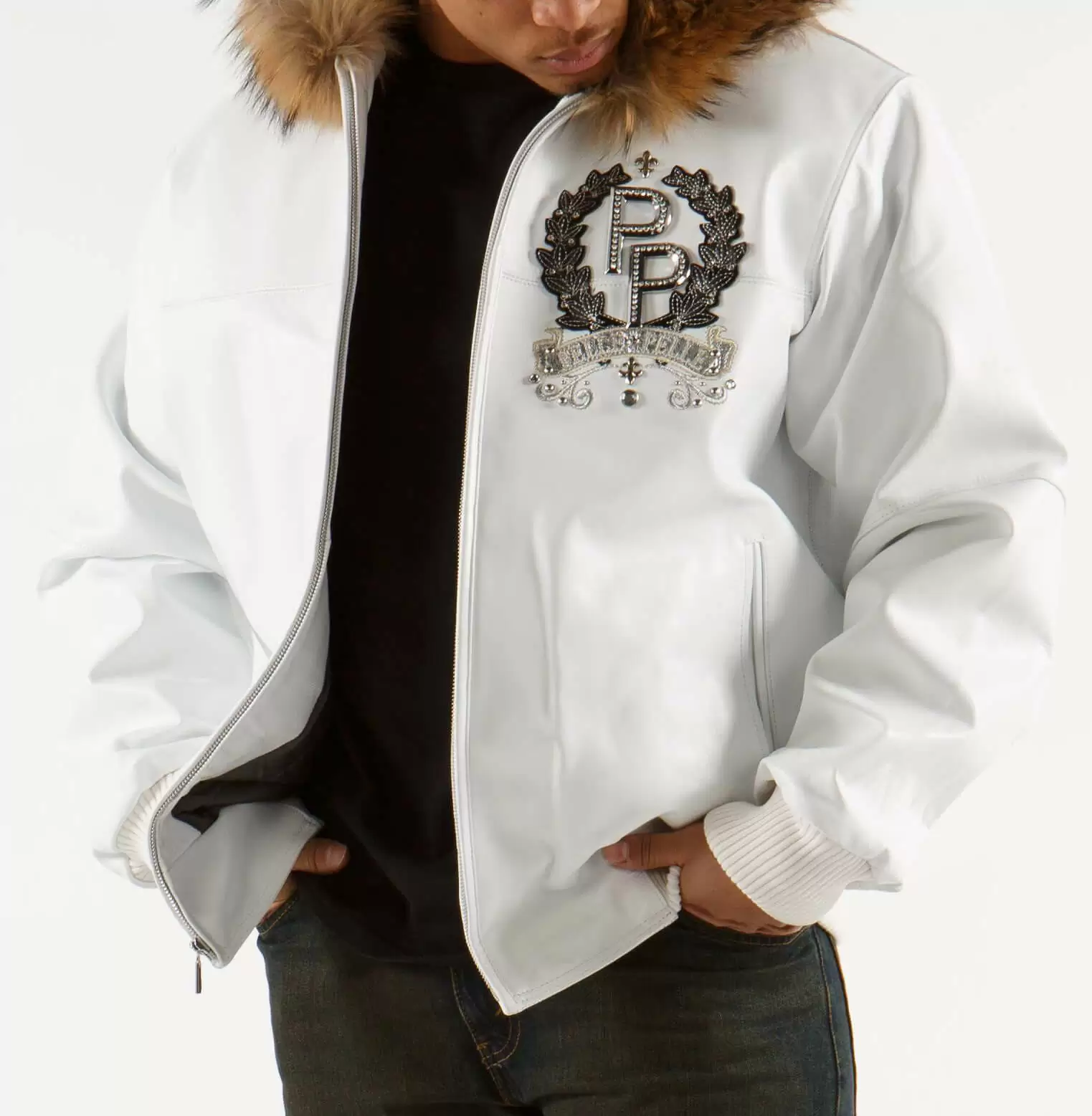 White Pelle Pelle Royalty Hooded Fur Jacket view 2
