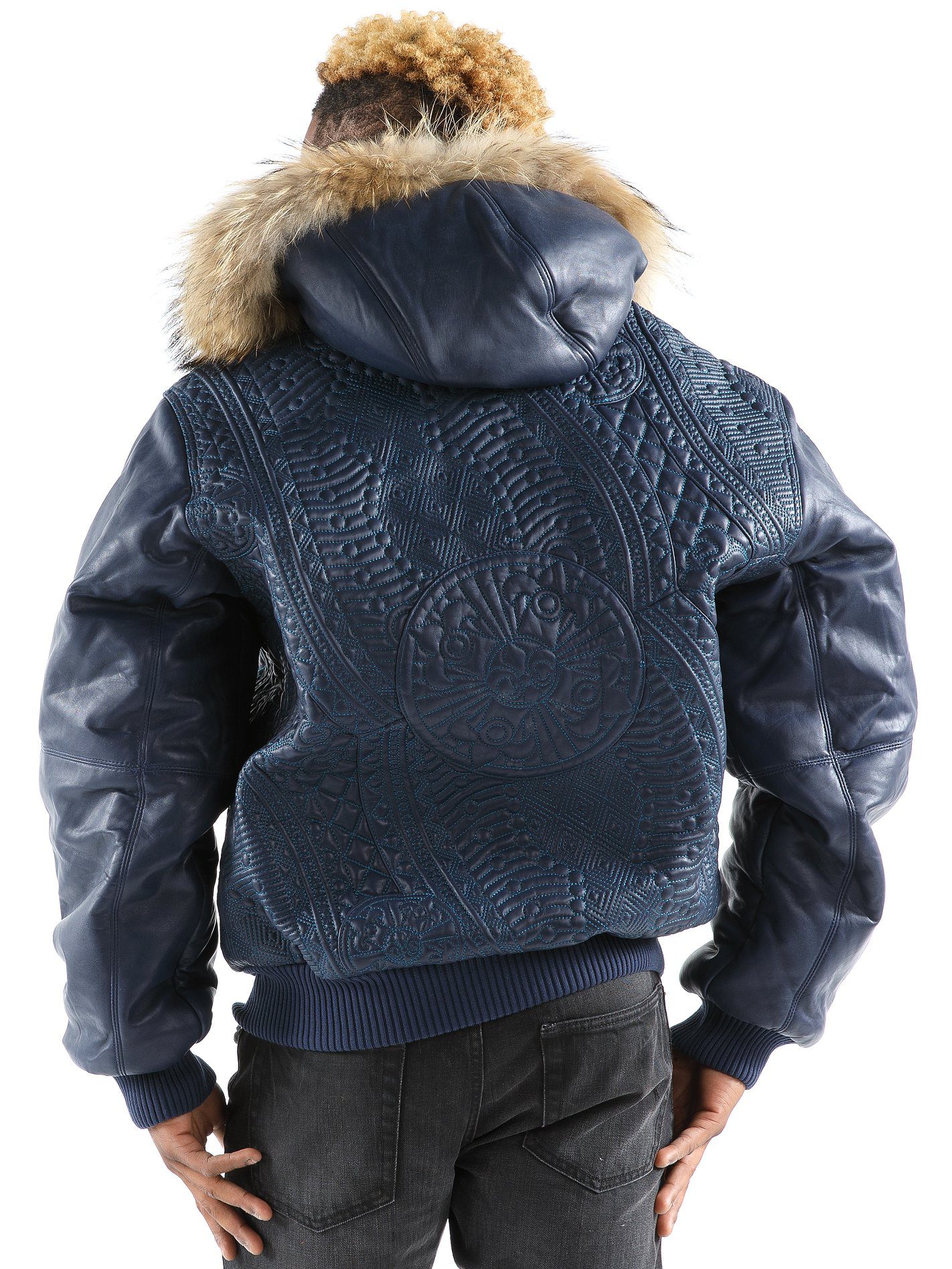 Pelle Pelle Blue Encrusted Hooded Jacket view 2