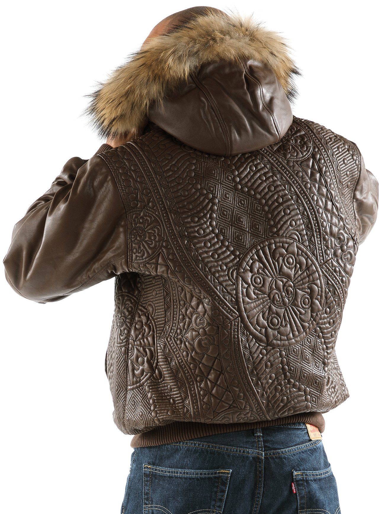 Brown Pelle Pelle Encrusted Hooded Jacket view 2