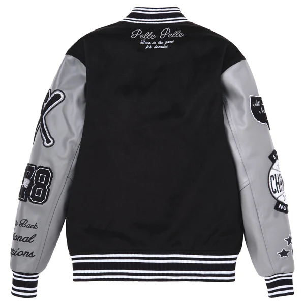 Pelle Pelle Black Grey Wool Varsity Jacket view 2