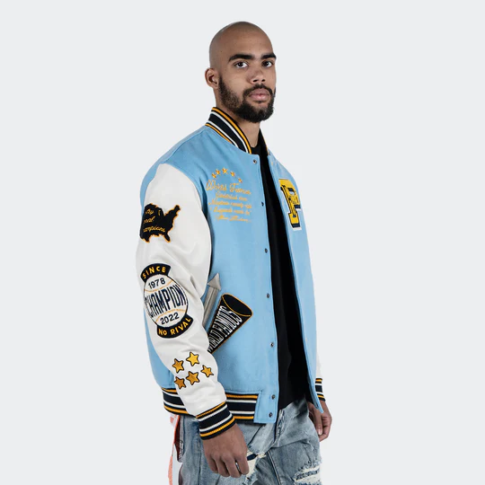 Pelle Pelle Light Blue Varsity Wool Jacket view 2