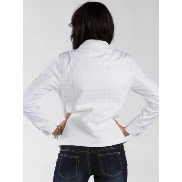 Pelle Pelle White Women Biker Jacket | Houndstooth Jacket view 2