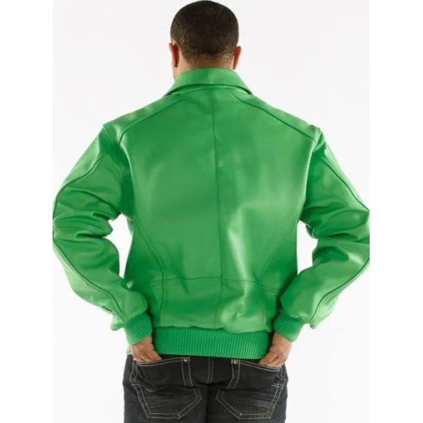 Pelle Pelle Green Plain Plush Leather Jacket | Men Jacket view 2