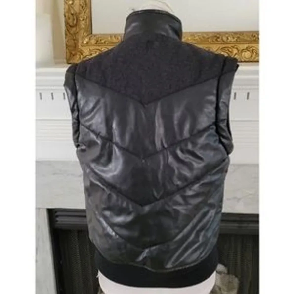 Pelle Pelle Black Puffer Vest Jacket | Faux Leather Jacket view 2