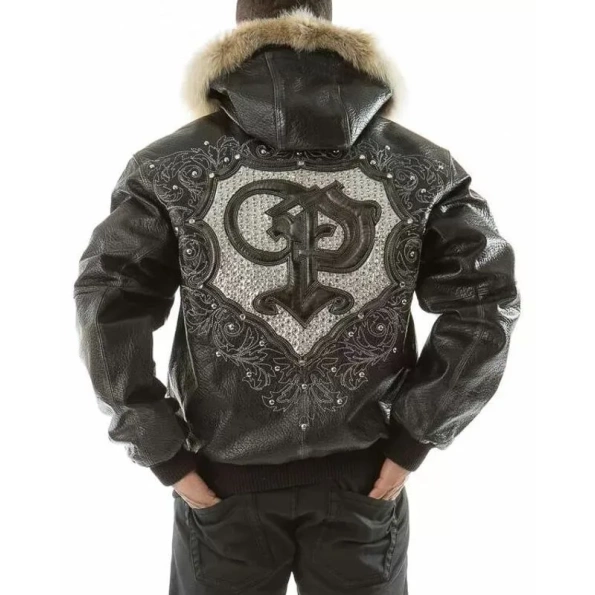 Pelle Pelle Men Crest Fur Hood Jacket | Leather Stud Jacket view 2
