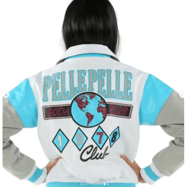 Pelle Pelle Blue White Soda Club Varsity Leather Jacket view 2