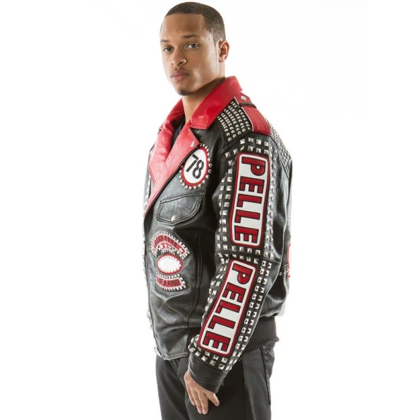 Pelle Pelle Rebel Soul Black Red Stud Jacket | Leather Jacket view 3