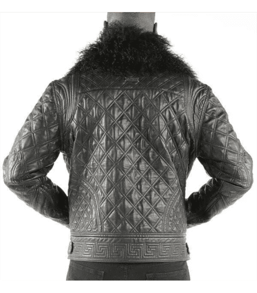 Pelle Pelle Biker Men Quilted Grey Jacket | Fur Collar view 2