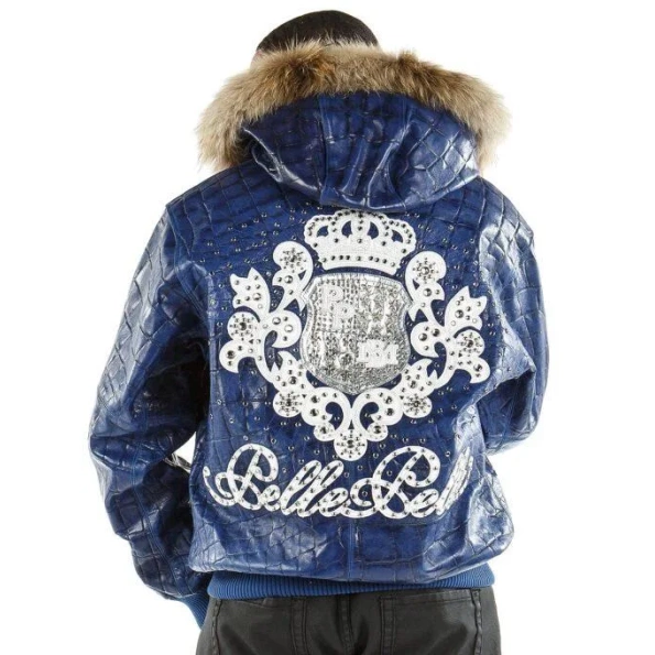 Pelle Pelle Men Crest Fur Hood Blue Jacket | Leather Jacket view 2