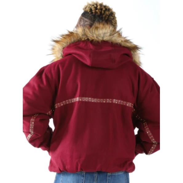 Pelle Pelle Maroon Wool Fur Hood Stud Jacket | Men Jacket view 3