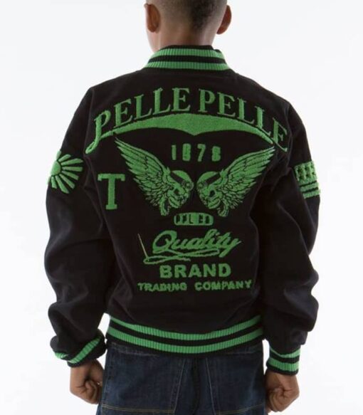 Pelle Pelle Green Black Kids Varsity Jacket | Wool Jacket view 2