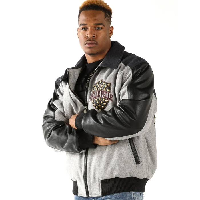 Pelle Pelle Badged Royal Wool Leather Jacket | Stud Jacket view 2