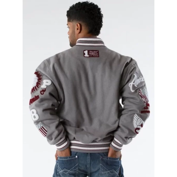 Pelle Pelle American Men Grey Varsity Jacket | Wool Jacket view 3