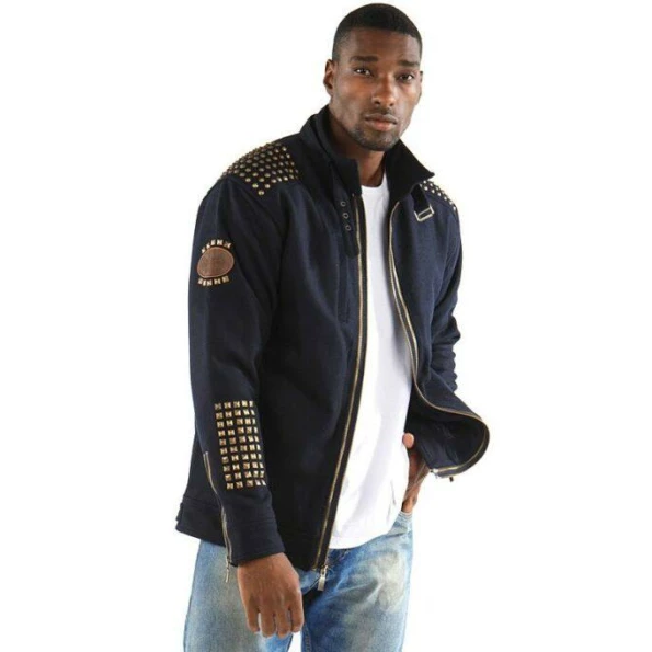 Pelle Pelle Navy Blue Wool Studded Jacket | Men Jacket view 2