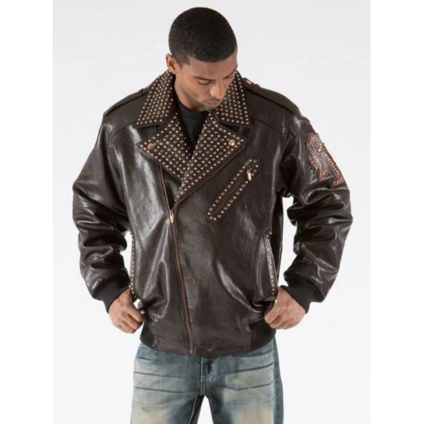 Pelle Pelle Biker Brown Leather Studs Jacket | Men Jacket view 4