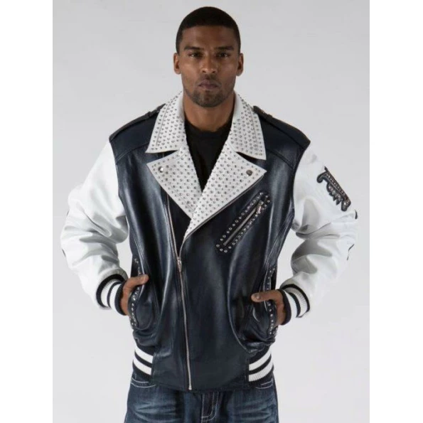 Pelle Pelle White Black Biker Men Jacket | Leather Jacket view 3