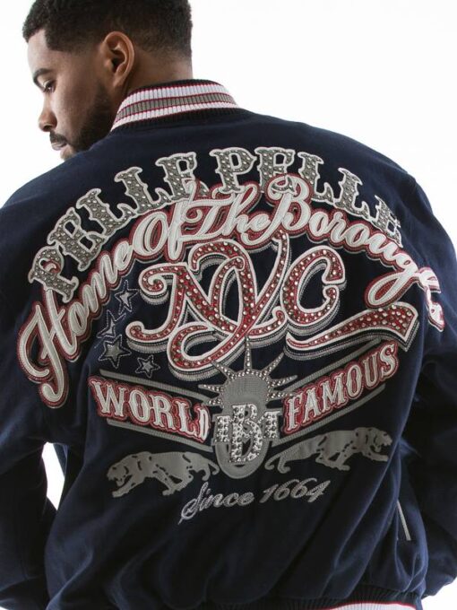 Pelle Pelle Navy Blue New York Wool Jacket | Varsity Jacket view 2
