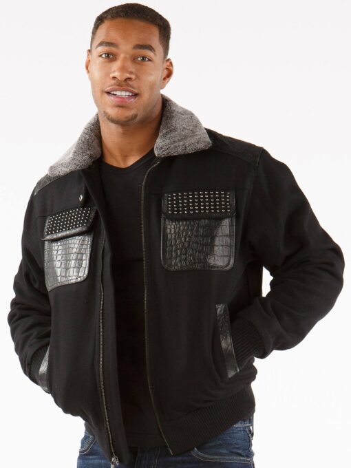 Pelle Pelle Stud Gator Black Fur Collar Jacket | Men Jacket view 2